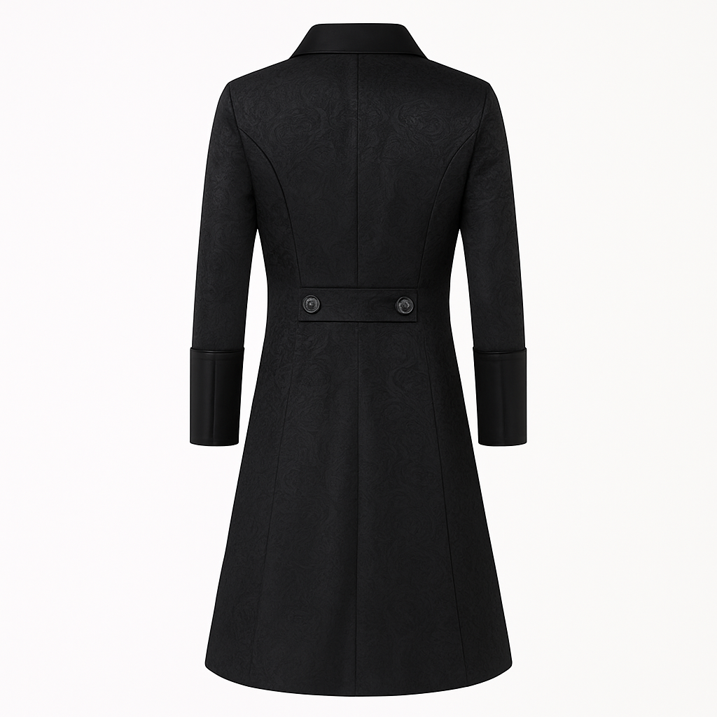 Steampunk Jacquard Black Coat Gothic Men Long Black Plus Size-Plus Size