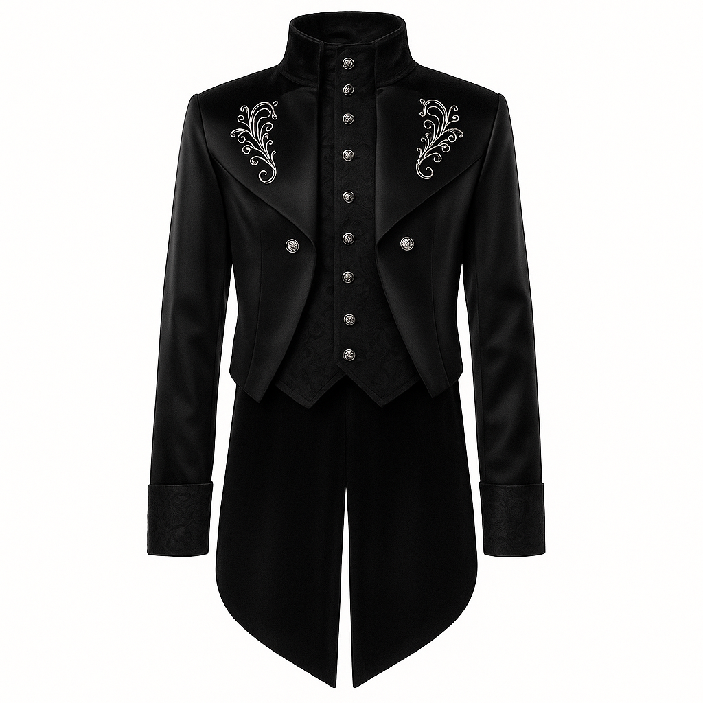 Victorian Long-Tailed Tuxedo Two Piece - Embroidered High Collar Velvet Suit For Men -Plus Size