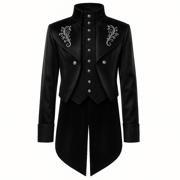 Victorian Long-Tailed Tuxedo Two Piece - Embroidered High Collar Velvet Suit For Men -Plus Size