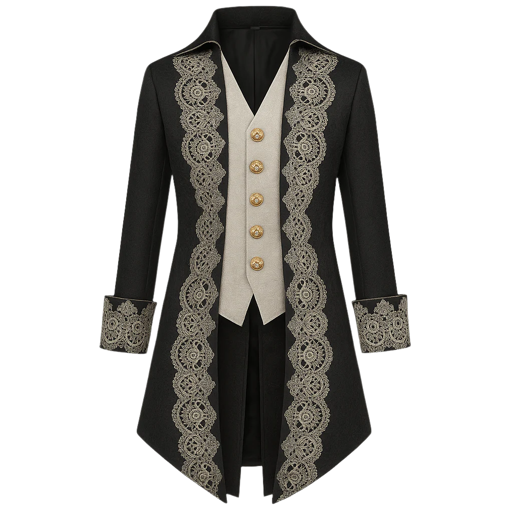 Men's Plus Size British Vintage Gothic Jacquard Suit with Lace Embroidery Faux Two-piece  Tailcoat