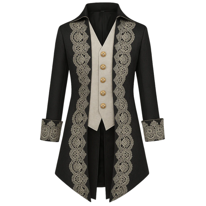 Men's Plus Size British Vintage Gothic Jacquard Suit with Lace Embroidery Faux Two-piece  Tailcoat