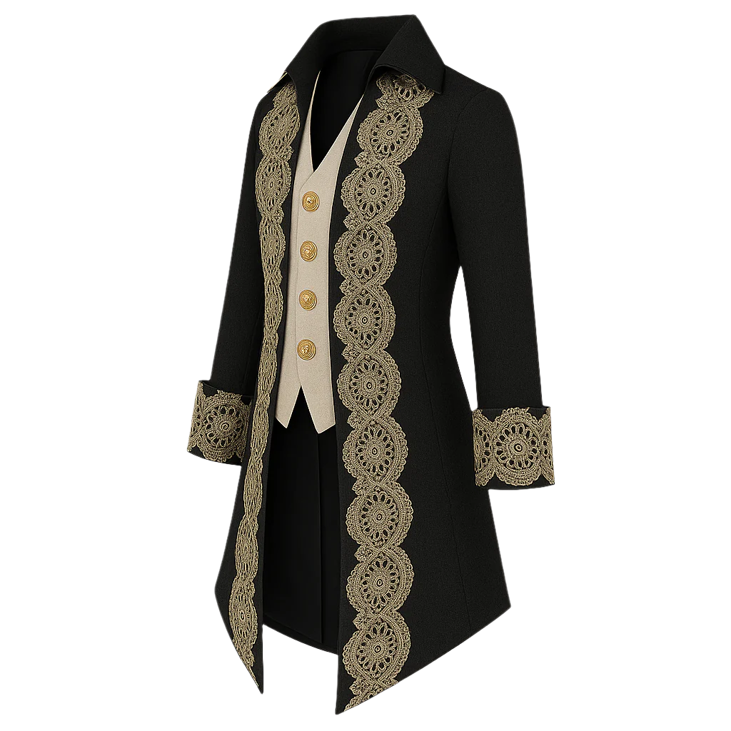 Men's Plus Size British Vintage Gothic Jacquard Suit with Lace Embroidery Faux Two-piece  Tailcoat