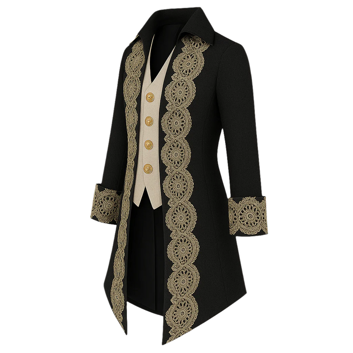Men's Plus Size British Vintage Gothic Jacquard Suit with Lace Embroidery Faux Two-piece  Tailcoat