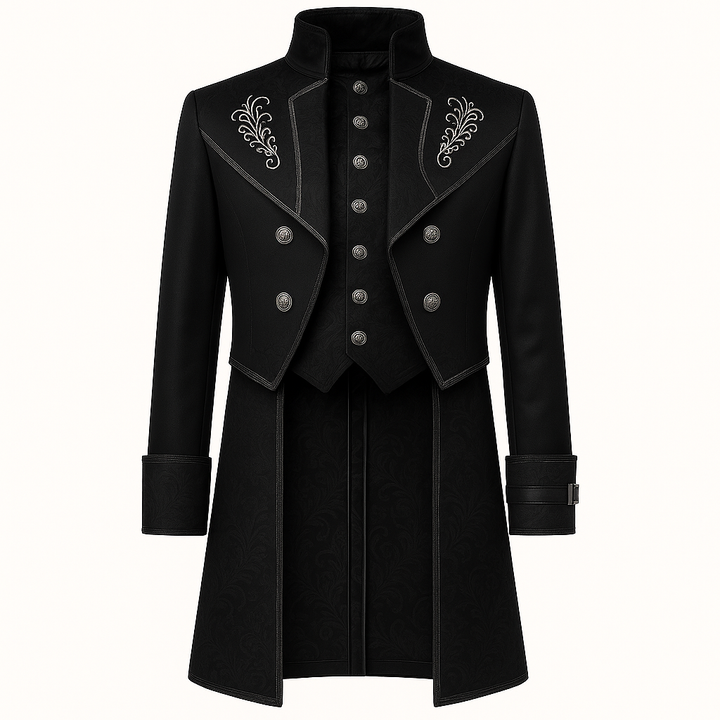 Victorian Long-Tailed Tuxedo Two Piece - Embroidered High Collar Velvet Suit For Men -Plus Size