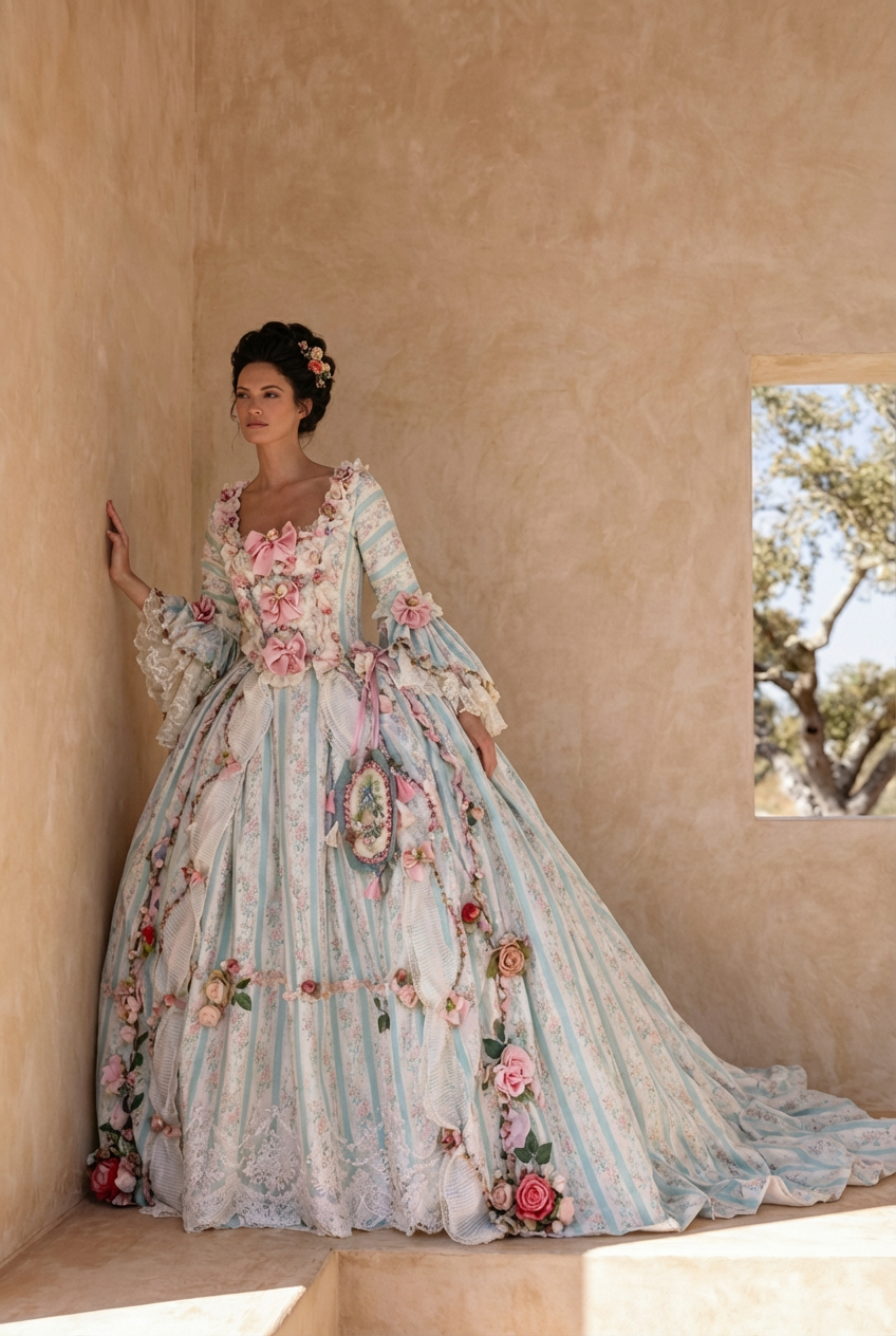 Marie Antoinette Pastel Green and Pink Ball Gown - Rococo Style Dress WonderlandByLilian Marie Antoinette Pastel Green and Pink Ball Gown - Rococo Style Dress WonderlandByLilian