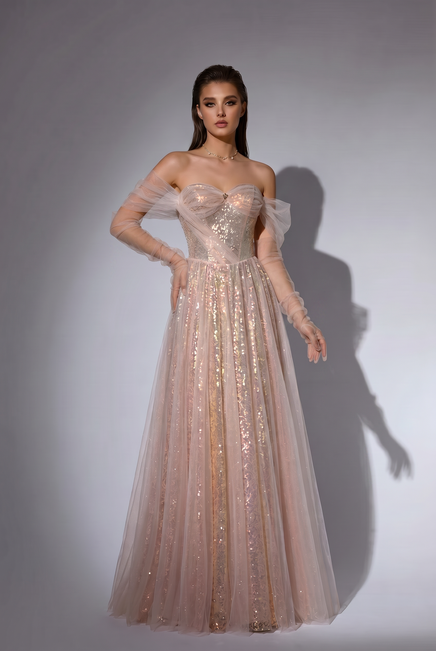 princess style prom dress Ocean Blue Strapless Sparkle Beads Tulle Party Gowns More new style A-line Princess V Neck Sleeveless