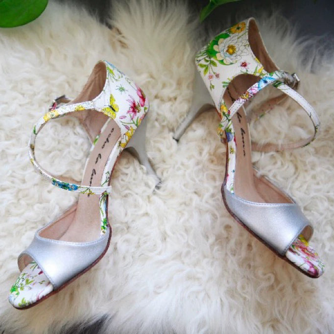 Floral Bloom – Handmade Leather Floral Tango Heels in White