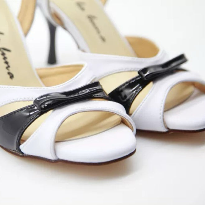 Moonlight Duet – Handmade White and Black Leather Tango Heels