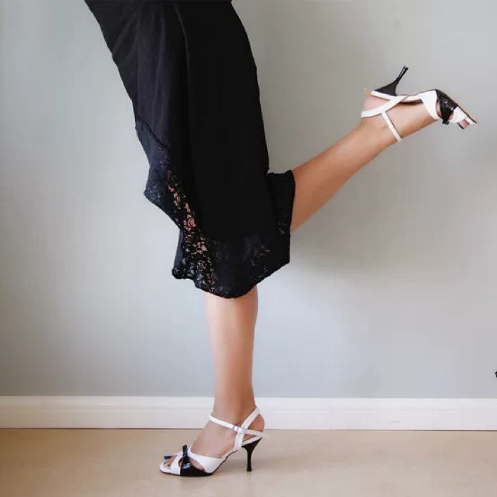 Moonlight Duet – Handmade White and Black Leather Tango Heels