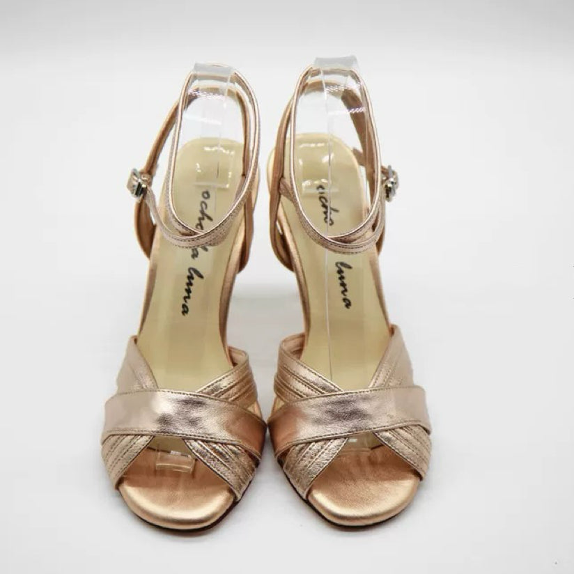 Golden Hour Reverie – Handmade Leather Cross-Strap Tango Heels
