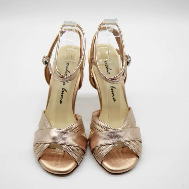Golden Hour Reverie – Handmade Leather Cross-Strap Tango Heels