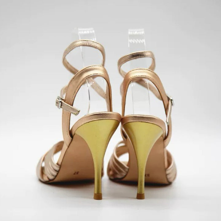 Golden Hour Reverie – Handmade Leather Cross-Strap Tango Heels