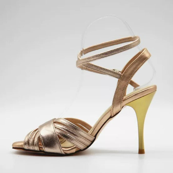 Golden Hour Reverie – Handmade Leather Cross-Strap Tango Heels