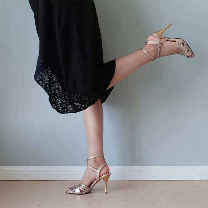 Golden Hour Reverie – Handmade Leather Cross-Strap Tango Heels