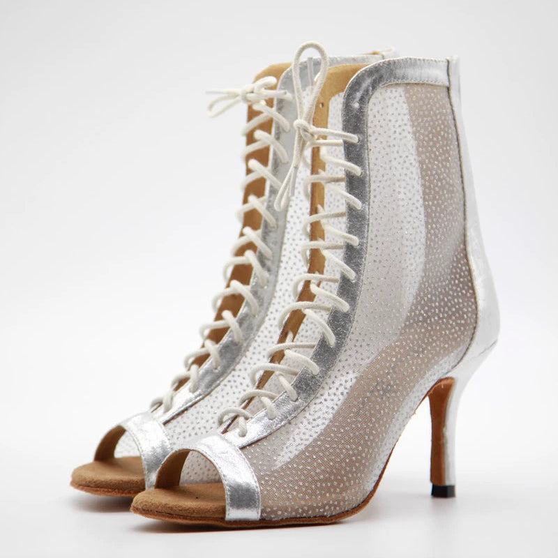Moonlight Aria – Handmade Silver Mesh Salsa Boot Heels
