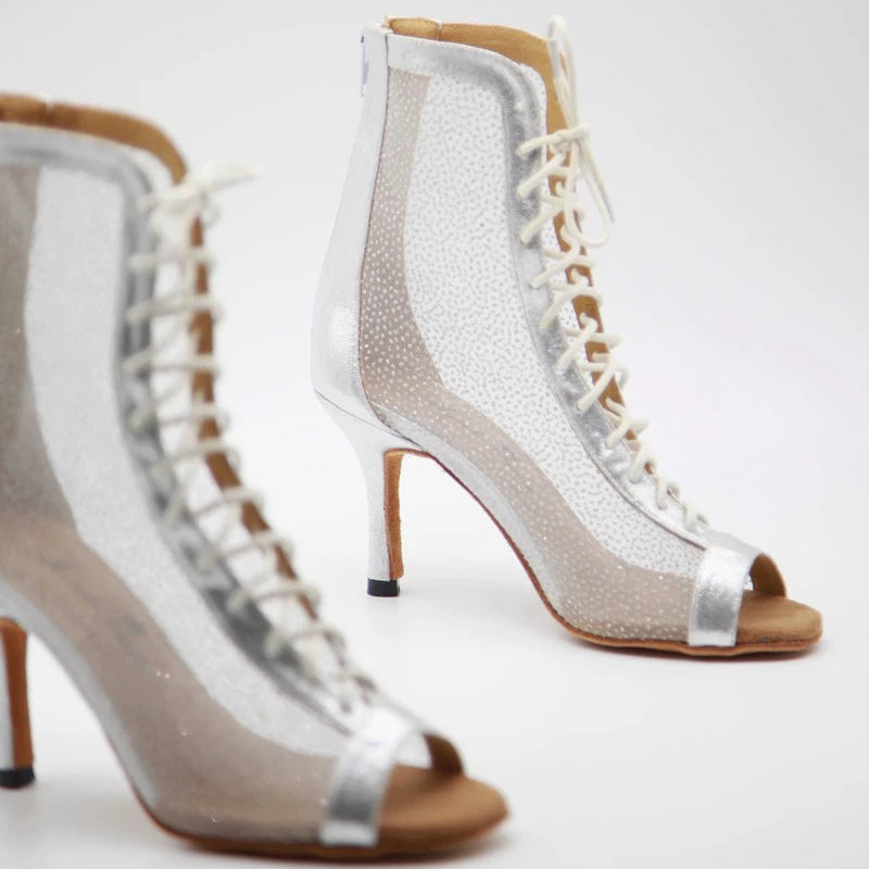 Moonlight Aria – Handmade Silver Mesh Salsa Boot Heels