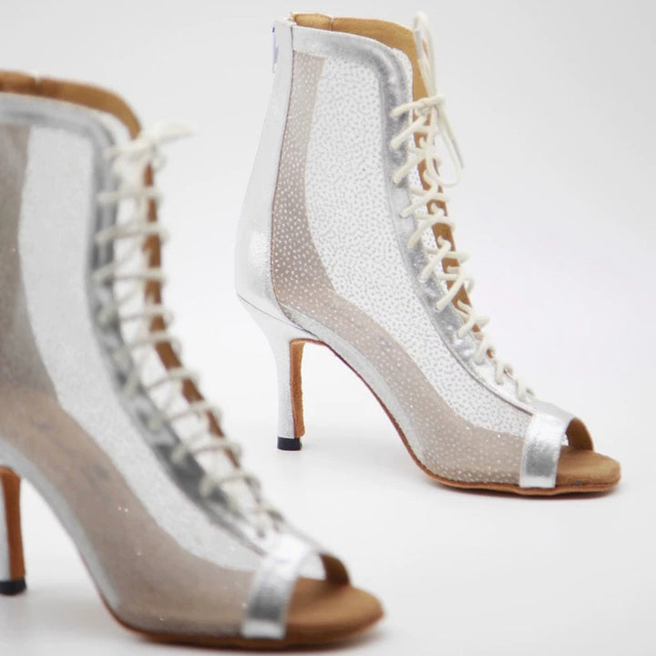 Moonlight Aria – Handmade Silver Mesh Salsa Boot Heels