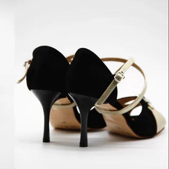Waltz of Contrast – Handmade Leather Two-Tone Tango Heels