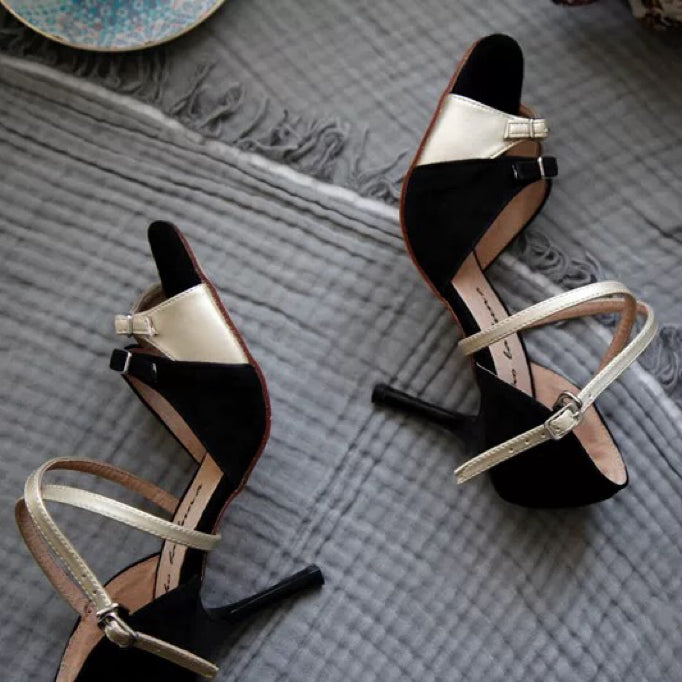 Waltz of Contrast – Handmade Leather Two-Tone Tango Heels