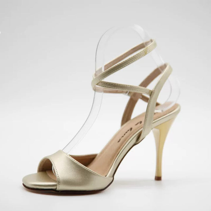 Ivory Waltz – Handmade Leather Tango Heels with Glossy Painted Stiletto
