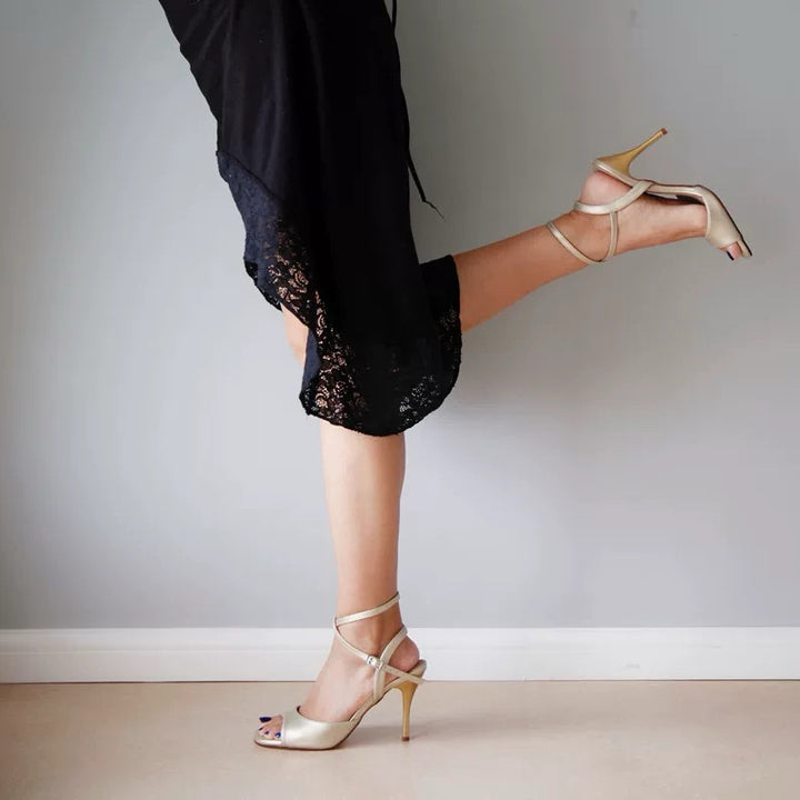 Ivory Waltz – Handmade Leather Tango Heels with Glossy Painted Stiletto