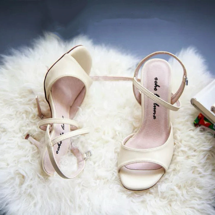 Ivory Waltz – Handmade Leather Tango Heels with Glossy Painted Stiletto