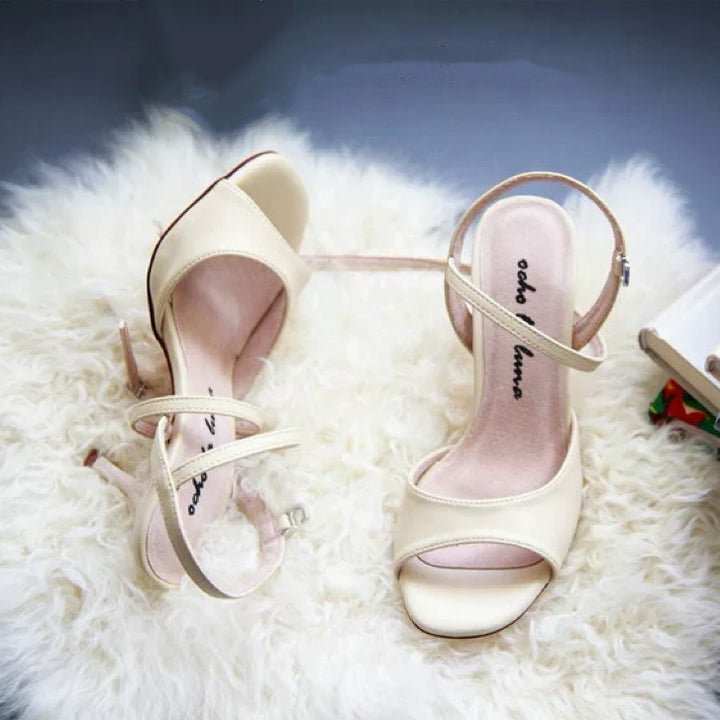 Ivory Waltz – Handmade Leather Tango Heels with Glossy Painted Stiletto