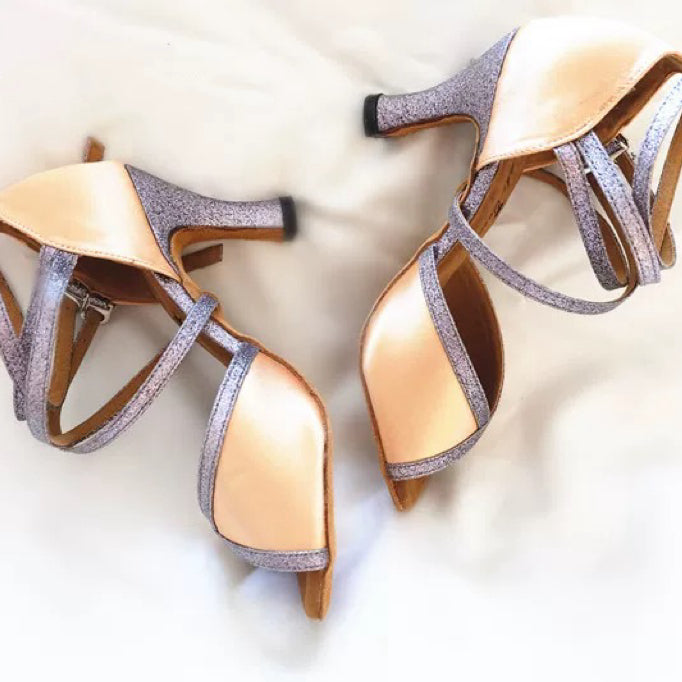 Whispers of Nude – Handmade Leather Cross-Strap Salsa Heels in Light Beige