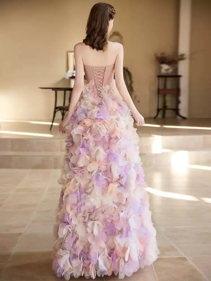 Purple and Pink Strapless Evening Dress – Floral Evening Dress with Corset Back Plus Size
