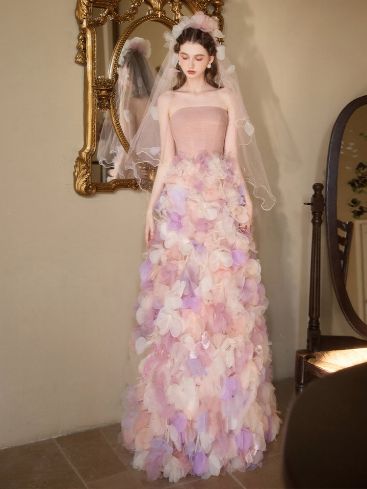 Purple and Pink Strapless Evening Dress – Floral Evening Dress with Corset Back Plus Size