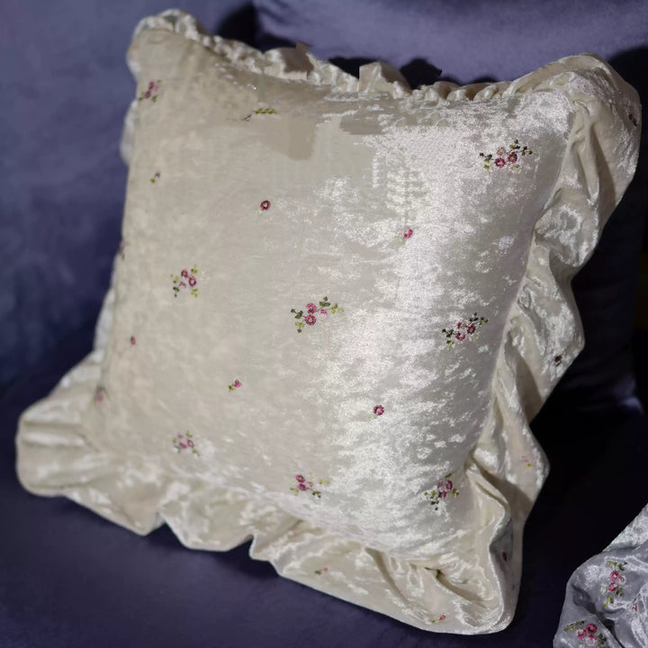 “Merlot Whispers” – Handmade Velvet Ruffle Cushion in Deep Burgundy