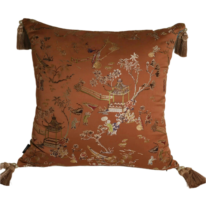 Whispers of Blossom – Handmade Satin Floral Lumbar Cushion with Embroidered Ribbon