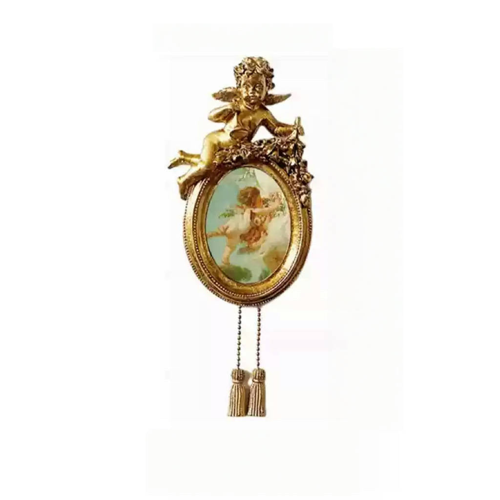 Vintage Retro Hand-Craft Angel Wall Frame – Handmade European Resin Oval Picture Frame with Tassel