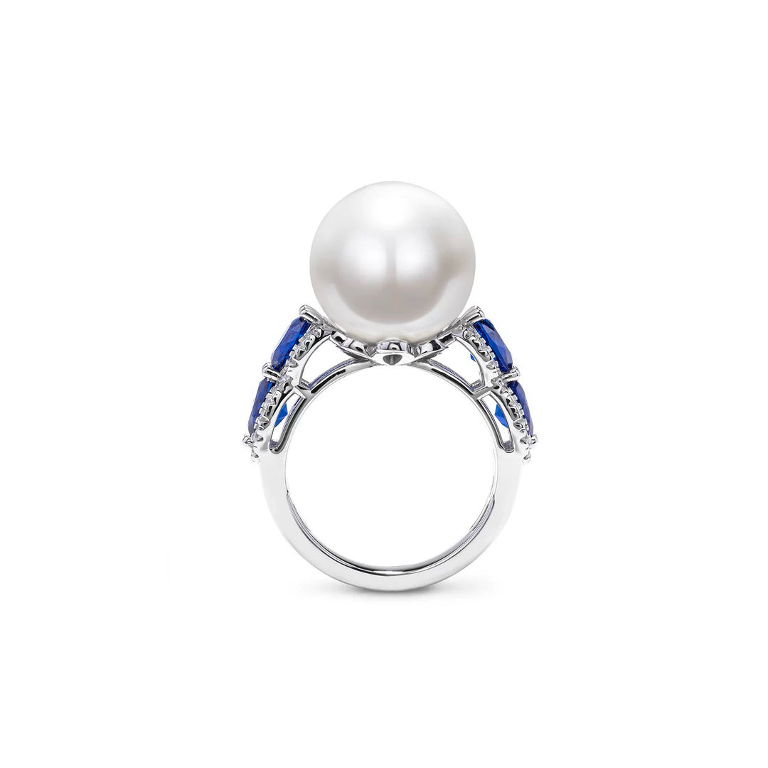 Vintage-Inspired Pearl Decoy Travel Rings Engagement with Blue Gemstones