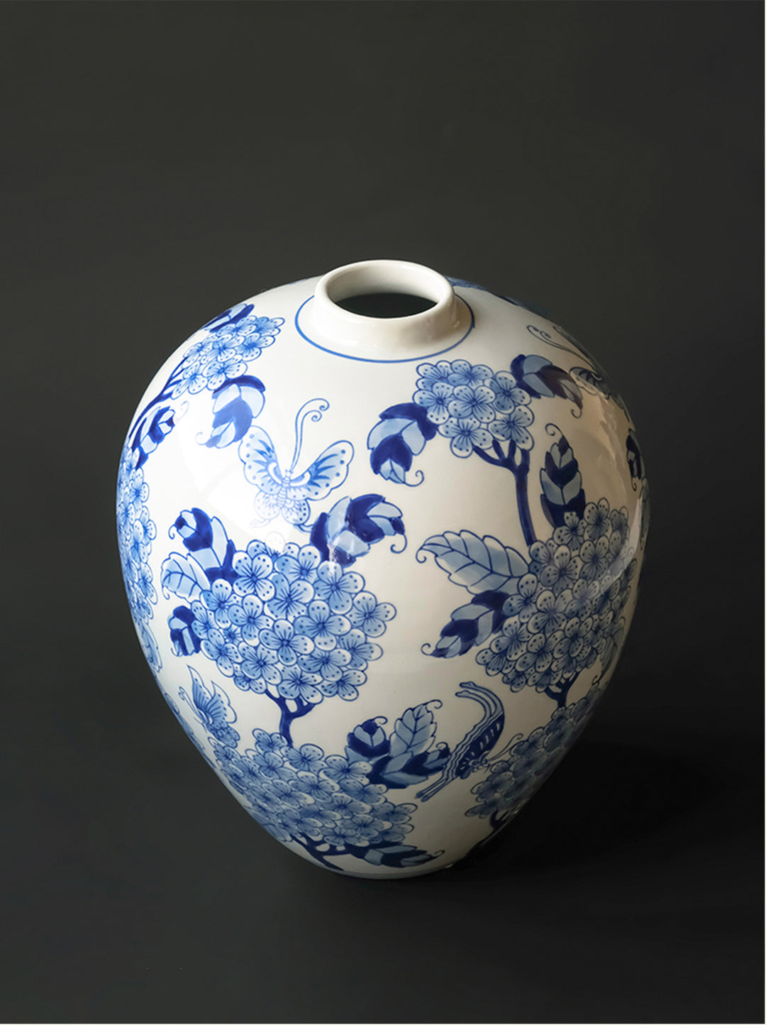 Oriental Handcrafted Large Blue and White Porcelain Vase Hand Painted in Grisaille Under Glaze