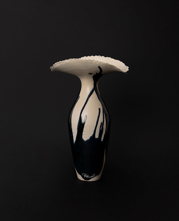 Artistic LA Imported Handcrafted Black and Gold Ceramic Vase with Flowing Glaze Design