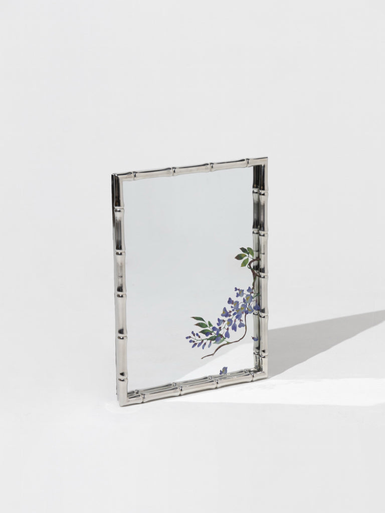 Art Deco Handmade Bamboo-Style Frame Mirror with Hand-Painted Wisteria