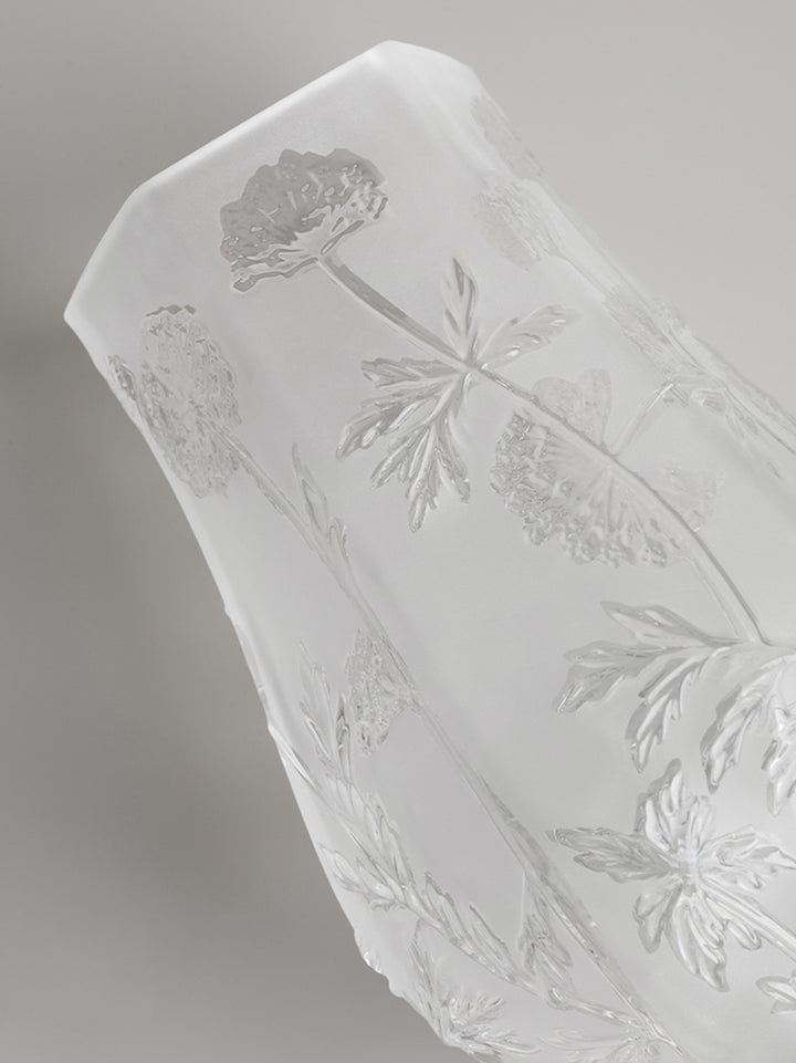 Antique French Handmade White Frosted Crystal Blown Glass Vases with Floral Relief Design