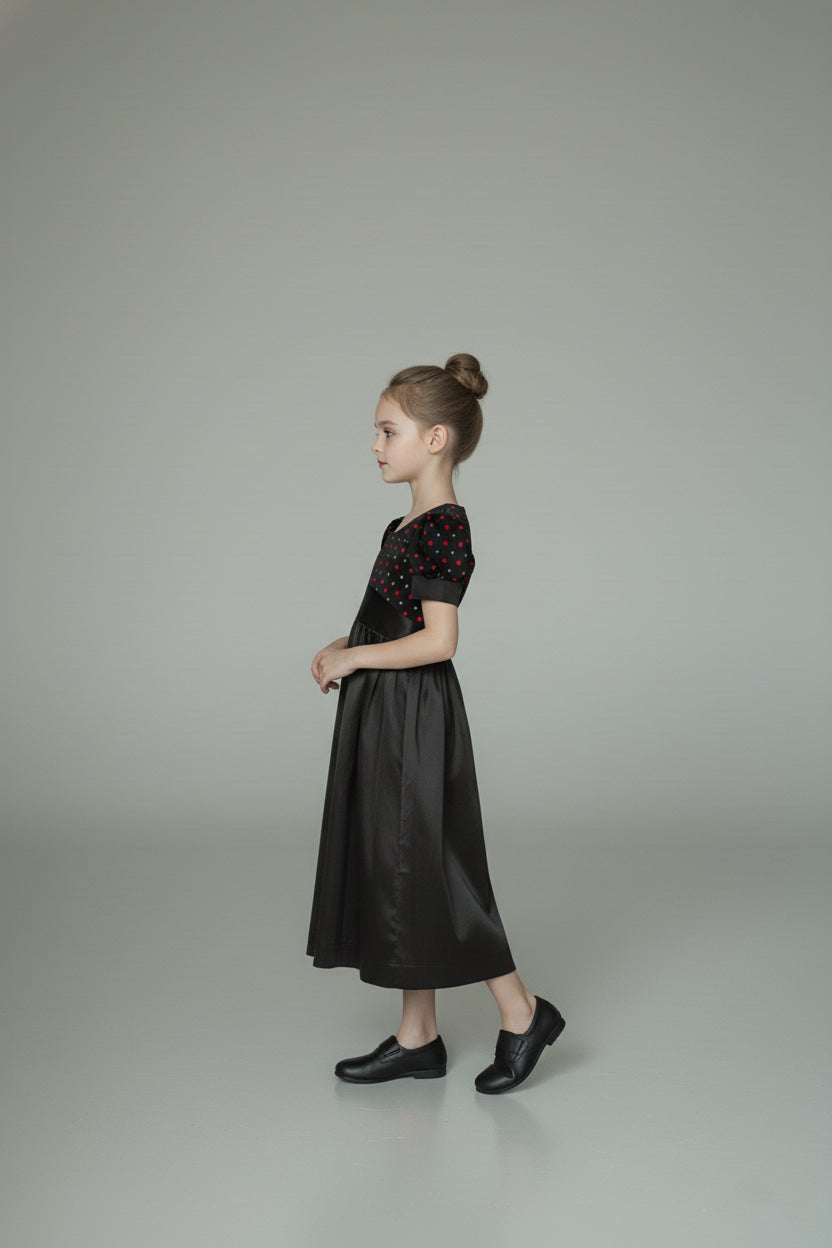 Regency Era Silver and Pink Empire Waist Satin and Jacquard Puff Sleeve Princess Dress – Bridgerton Inspired Children’s Gown Plus Size
