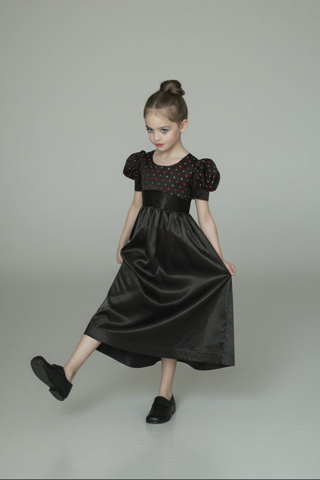 Regency Era Silver and Pink Empire Waist Satin and Jacquard Puff Sleeve Princess Dress – Bridgerton Inspired Children’s Gown Plus Size