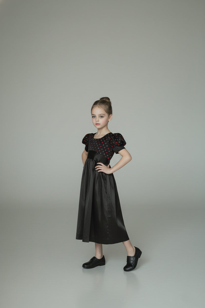 Regency Era Silver and Pink Empire Waist Satin and Jacquard Puff Sleeve Princess Dress – Bridgerton Inspired Children’s Gown Plus Size