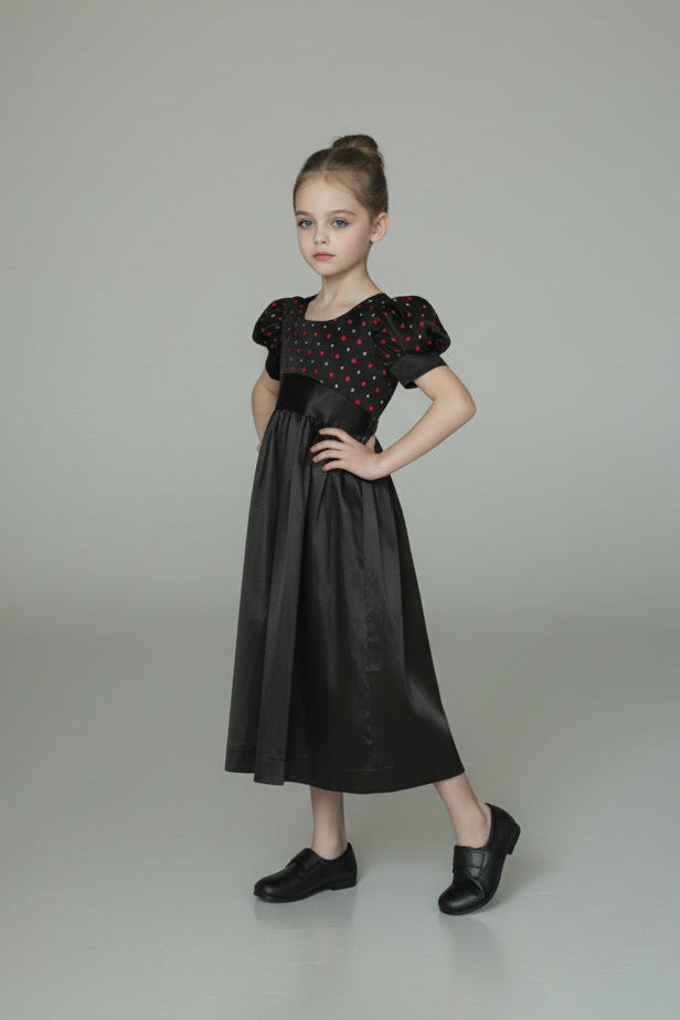 Regency Era Silver and Pink Empire Waist Satin and Jacquard Puff Sleeve Princess Dress – Bridgerton Inspired Children’s Gown Plus Size