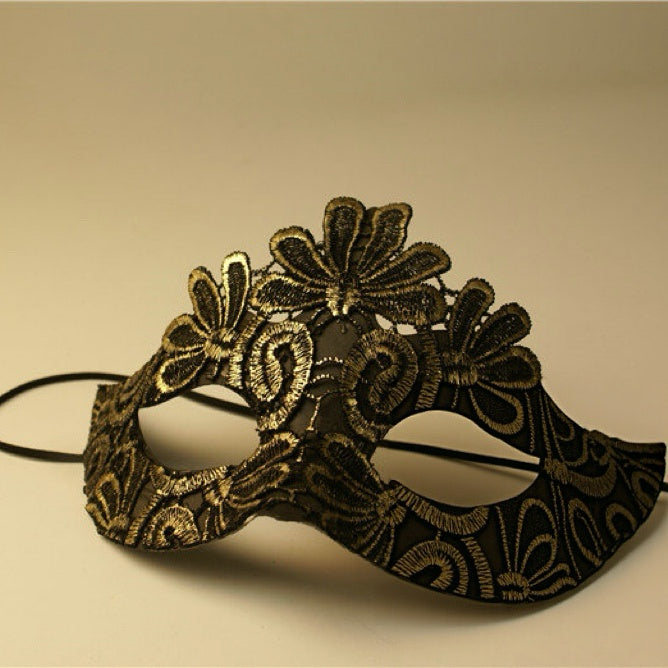 Handmade Gothic Gold Black Lace Masquerade Mask Designs with Feather and Flower