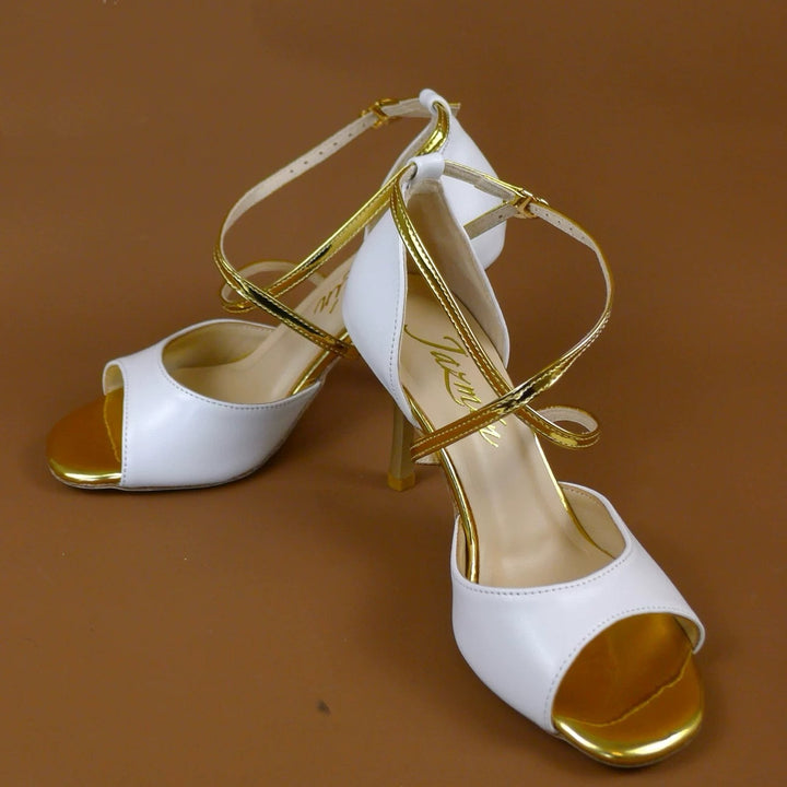 Whispers of Gold – Handmade Leather White & Gold Tango Heels