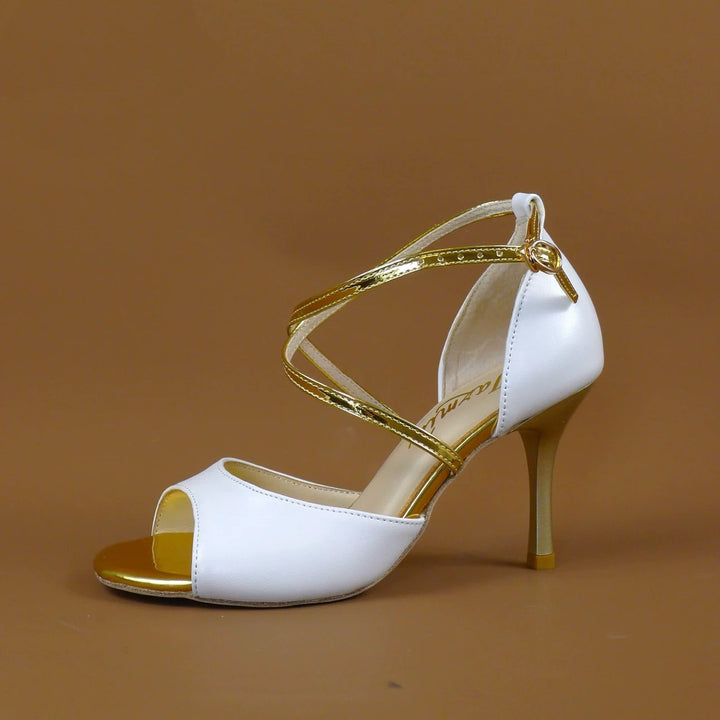 Whispers of Gold – Handmade Leather White & Gold Tango Heels