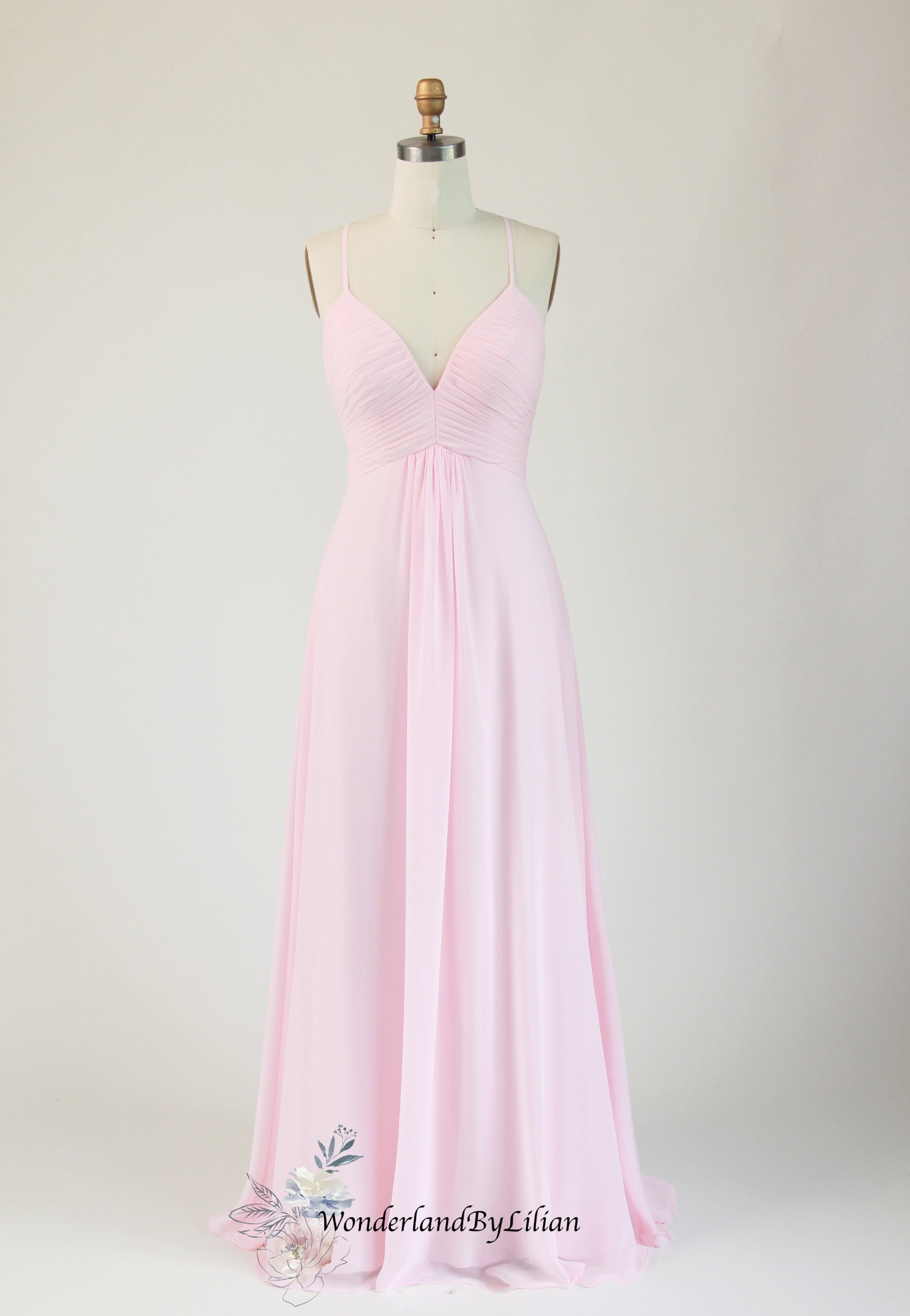 Simple Chiffon Bridesmaid Dress with Slit Blushing Pink Plus Size
