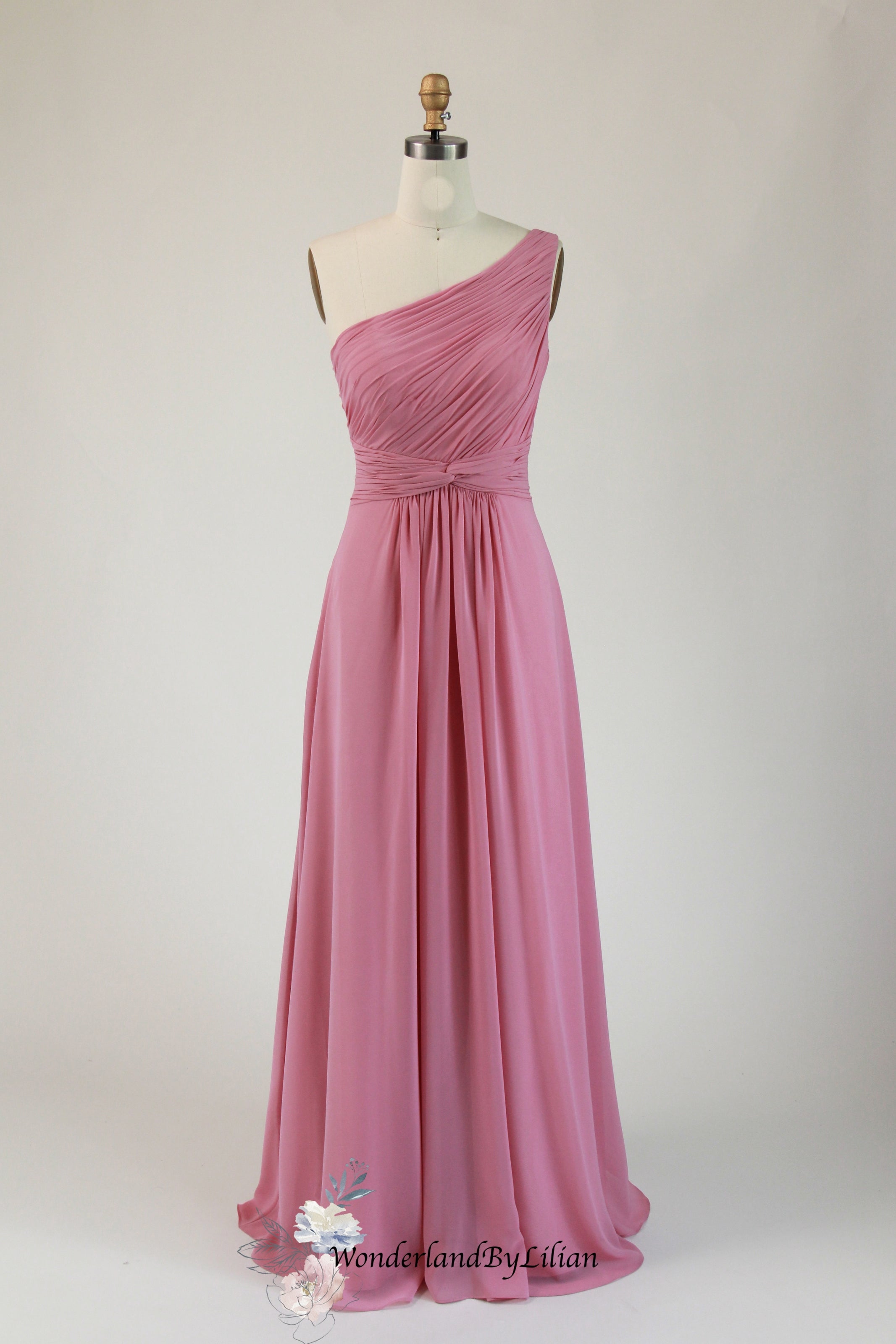 Rose Pink Chiffon Bridesmaid Dress with Pleated Bodice - Pink Bridesmaid Dresses with One-Shoulder - Multiple Color