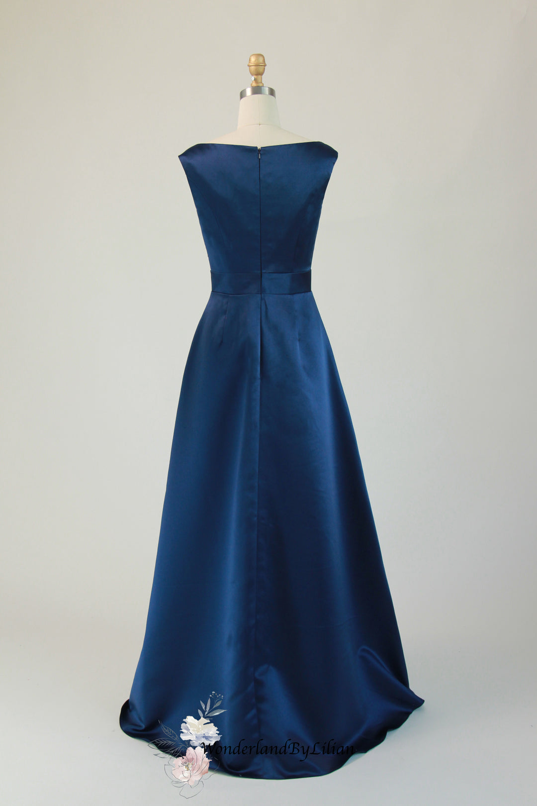 Dark Navy Satin Bridesmaid Dress with Sleeveless - Navy Blue Bridesmaid Dresses with V-Neck - Multiple Color - Plus Size