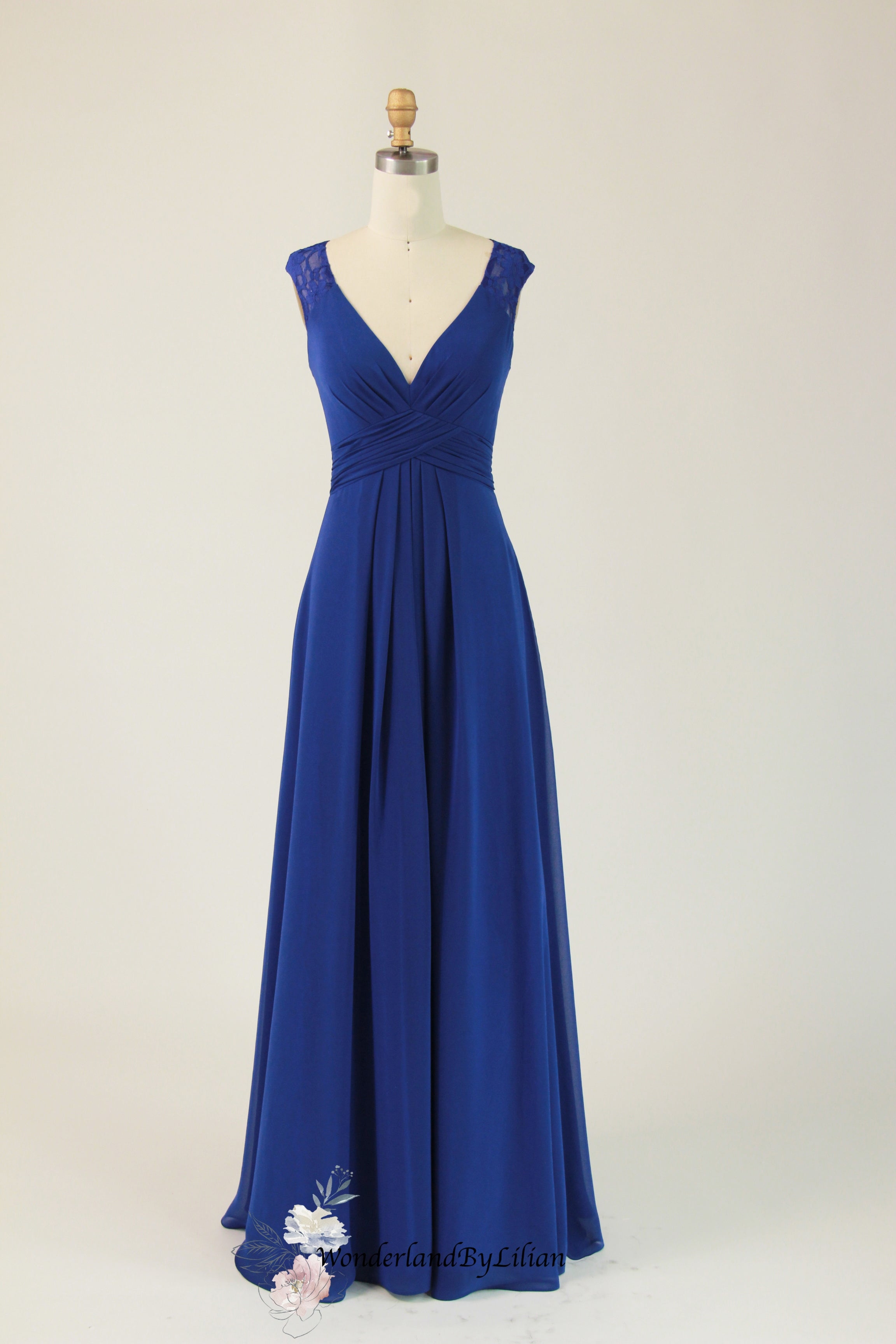 Royal Blue Bridesmaid Dress with Lace Keyhole Back - Designer Bridesmaid Dresses with V-Neck - Multiple Color Options - Plus Size Size 18W / Navy Royal Blue Bridesmaid Dress with Lace Keyhole Back - Designer Bridesmaid Dresses with V-Neck - Multiple Color Options - Plus Size Size 18W / Navy
