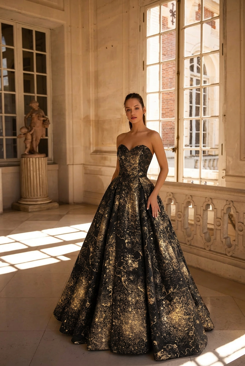 Black And Gold Gothic Wedding Dress With Sequin - Gothic Strapless Ball Gown Plus Size Black And Gold Gothic Wedding Dress With Sequin - Gothic Strapless Ball Gown Plus Size